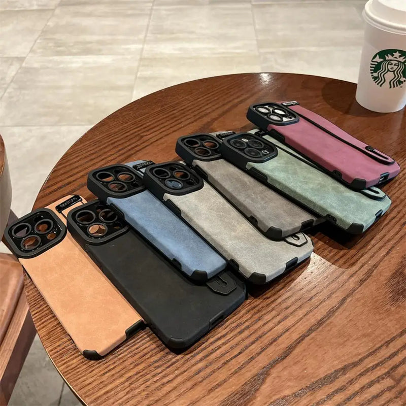 Capa macia à prova de choque para iPhone, pulseira de couro de luxo, suporte de mão iPhone 11, 12, 13, 14, 15 - PRO, PROMAX, PLUS, Min