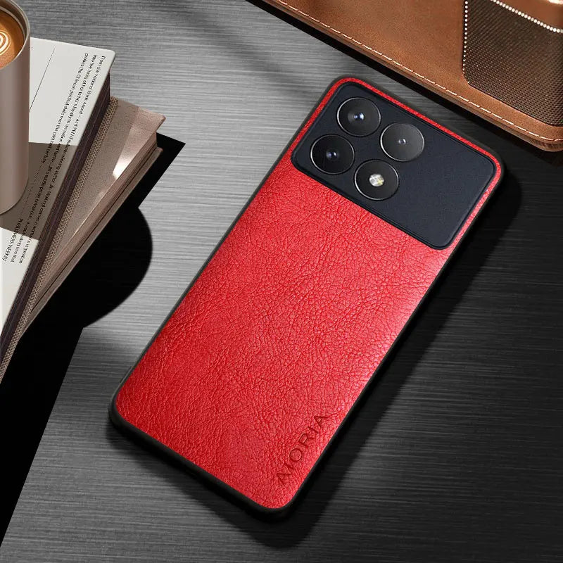 Capa de couro clássico para xiaomi poco x6, x5, x3 pro, nfc, gt, cor sólida, durável