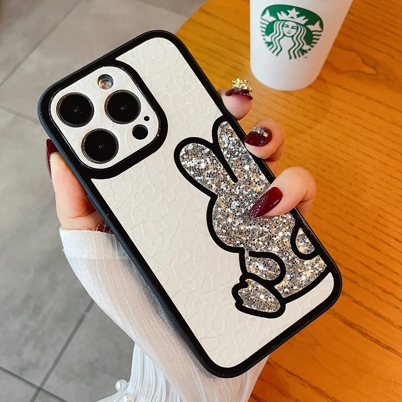 Capa macia de couro bonito coreano glitter bear para iphone  XS, XR, X, 11, 12, 13, 14